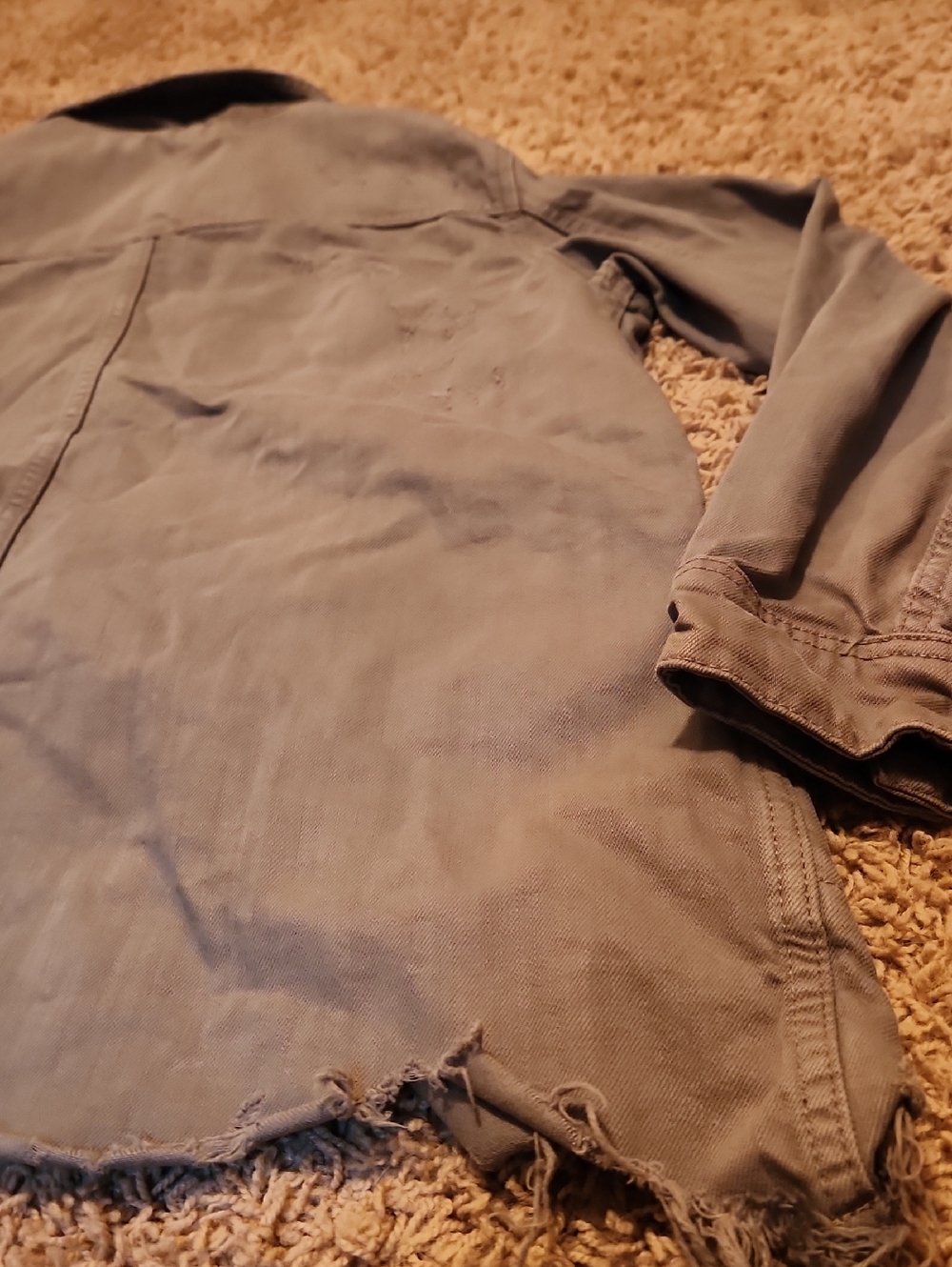 Free People Olive Green Utility Jacket with Distressed Hem Size Small - Picture 14 of 16